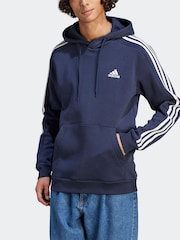 adidas Navy/White Essentials Fleece 3-Stripes 100% Cotton Hoodie - Image 3 of 7