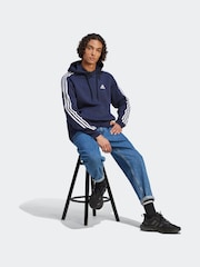 adidas Navy/White Essentials Fleece 3-Stripes 100% Cotton Hoodie - Image 4 of 7