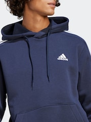 adidas Navy/White Essentials Fleece 3-Stripes 100% Cotton Hoodie - Image 5 of 7