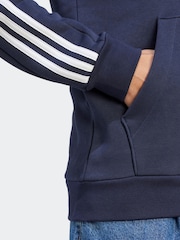 adidas Navy/White Essentials Fleece 3-Stripes 100% Cotton Hoodie - Image 6 of 7