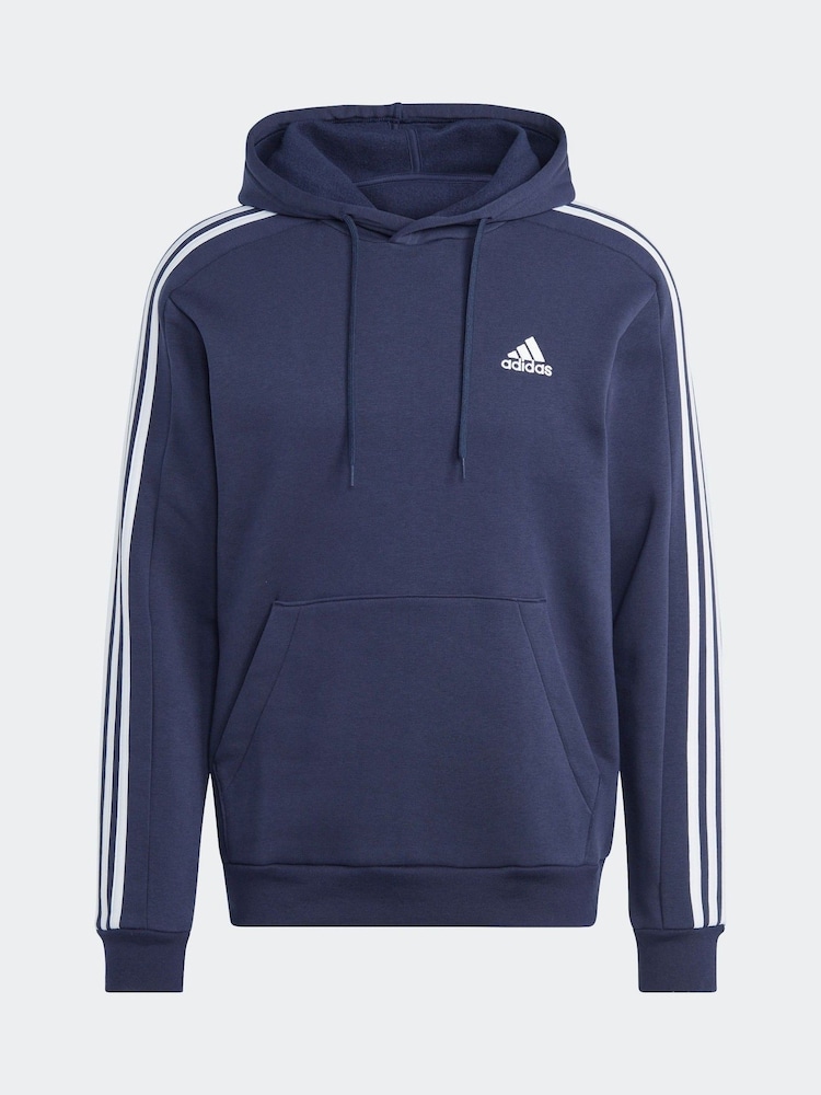 adidas Navy/White Essentials Fleece 3-Stripes 100% Cotton Hoodie - Image 7 of 7