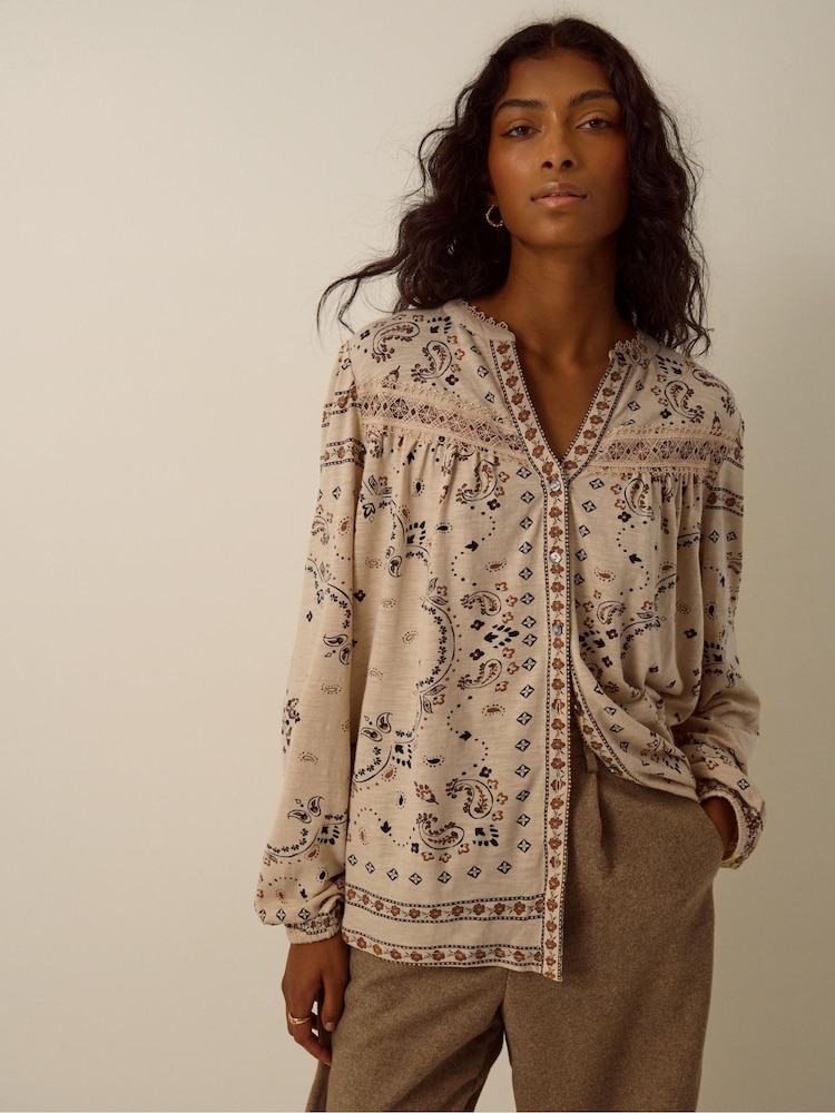 Monsoon Gigi V-Neck Paisley Print Jersey Shirt - Εικόνα 1 από 4