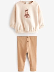 Tan Brown Giraffe Baby Sweatshirt And Leggings 2 Piece Set (0mths-2yrs) - Image 5 of 7