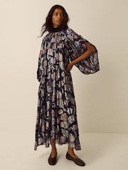 Monsoon Hattie High Neck Metallic Jacquard Midi Dress - Image 2 of 5