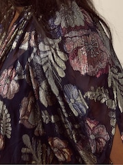 Monsoon Hattie High Neck Metallic Jacquard Midi Dress - Image 3 of 5