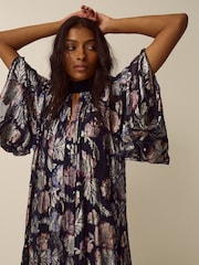 Monsoon Hattie High Neck Metallic Jacquard Midi Dress - Image 5 of 5