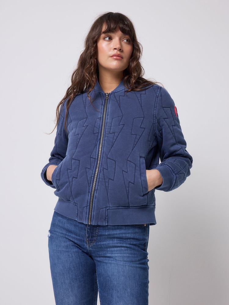 SCAMP & DUDE Blue Quilted Fitted Bomber Jacket - Image 1 of 5 SCAMP & DUDE Blue Quilted Fitted Bomber Jacket - Image 1 of 5