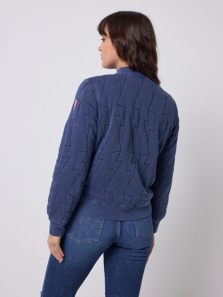 SCAMP & DUDE Blue Quilted Fitted Bomber Jacket - Image 2 of 5 SCAMP & DUDE Blue Quilted Fitted Bomber Jacket - Image 2 of 5