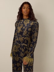 Monsoon Blue Princella Sleeve Floral Velvet Top - Image 1 of 4