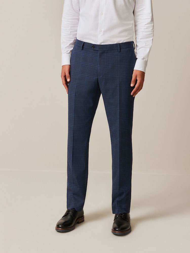 Blue Slim Bold Check Suit Trousers - Image 1 of 8