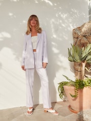 Lilac Purple Linen Tapered Leg Trousers - Image 2 of 6