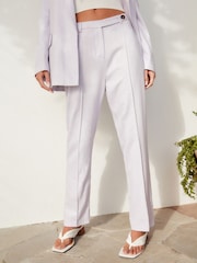 Lilac Purple Linen Tapered Leg Trousers - Image 3 of 6