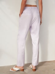 Lilac Purple Linen Tapered Leg Trousers - Image 4 of 6