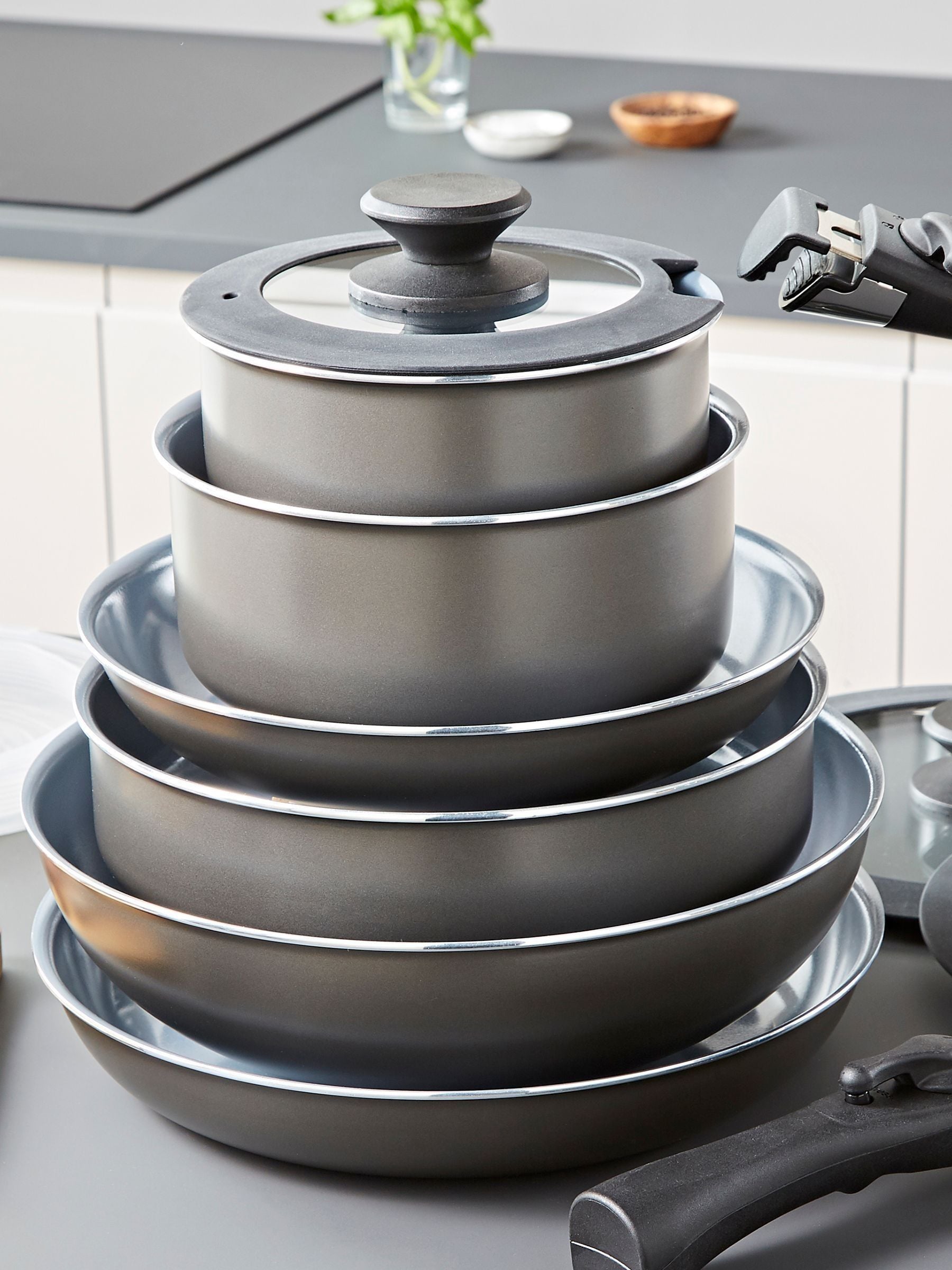 Buy Tower Grey 13 Piece Frying Pan and Saucepan Set from the Next