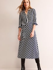 Boden Navy Stripe Laura Jersey Midi Shirt Dress - Image 1 of 5