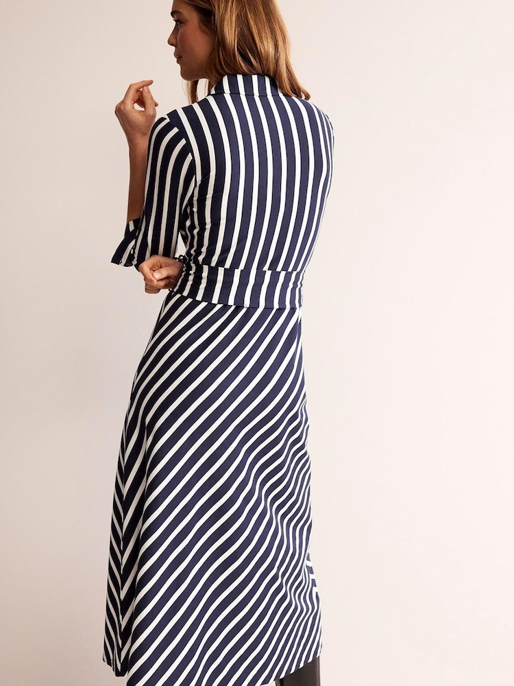 Boden Navy Stripe Laura Jersey Midi Shirt Dress - Image 2 of 5