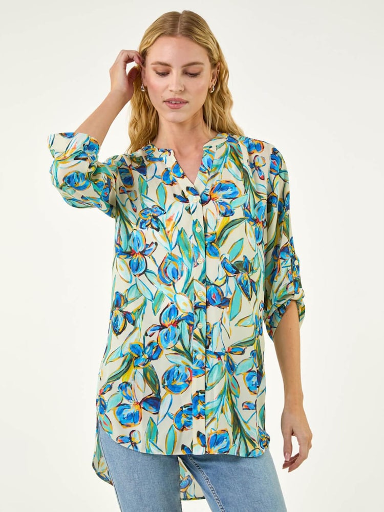 Roman Blue Floral Longline Overshirt - Image 1 of 5