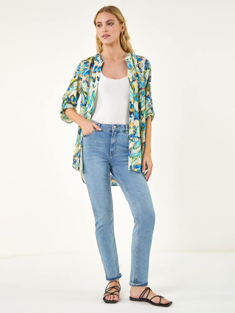 Roman Blue Floral Longline Overshirt - Image 2 of 5