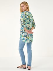 Roman Blue Floral Longline Overshirt - Image 3 of 5