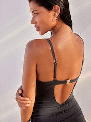 Black Non Padded Underwired Shaping Swim Dress - Image 4 of 7