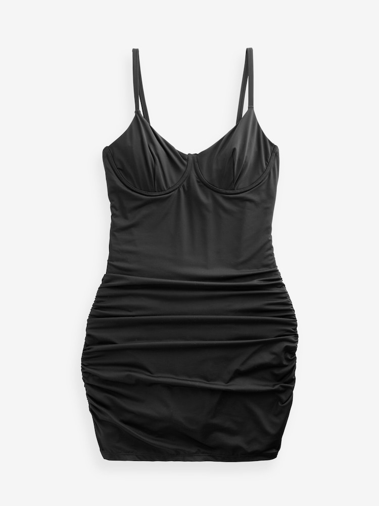 Black Non Padded Underwired Shaping Swim Dress - Image 7 of 7