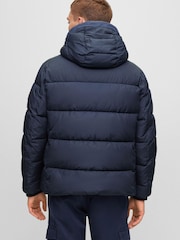 BOSS Blue Water Repellent Hooded Down Puffer Jacket - Image 2 of 6