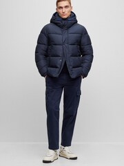 BOSS Blue Water Repellent Hooded Down Puffer Jacket - Image 3 of 6