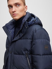 BOSS Blue Water Repellent Hooded Down Puffer Jacket - Image 4 of 6