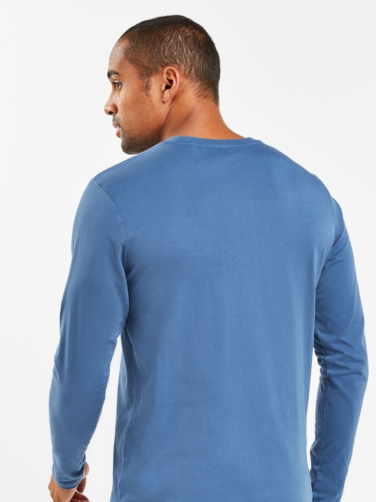 Blue Denim Regular Fit 100% Cotton Long Sleeve Crew Neck T-Shirt - Image 2 of 5