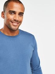 Blue Denim Regular Fit 100% Cotton Long Sleeve Crew Neck T-Shirt - Image 3 of 5