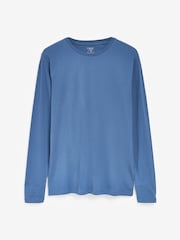 Blue Denim Regular Fit 100% Cotton Long Sleeve Crew Neck T-Shirt - Image 4 of 5