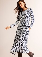 Boden Blue/White Thea Long Sleeve Midi Dress - Image 1 of 5