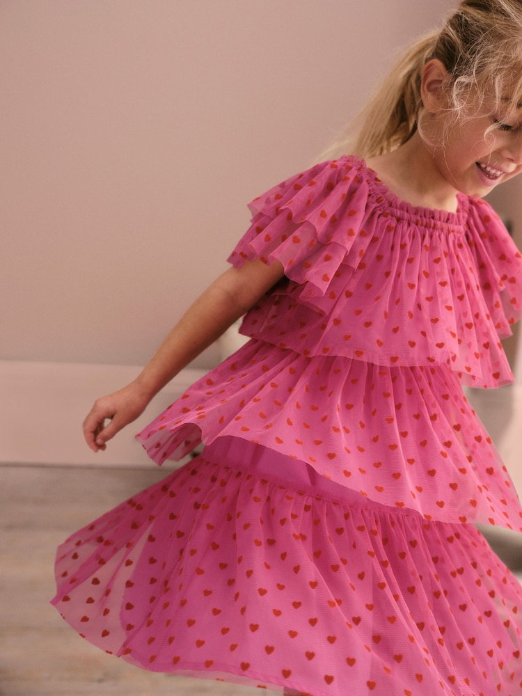 Boden Pink Heart Tiered Tulle Dress - Image 4 of 4 Boden Pink Heart Tiered Tulle Dress - Image 4 of 4