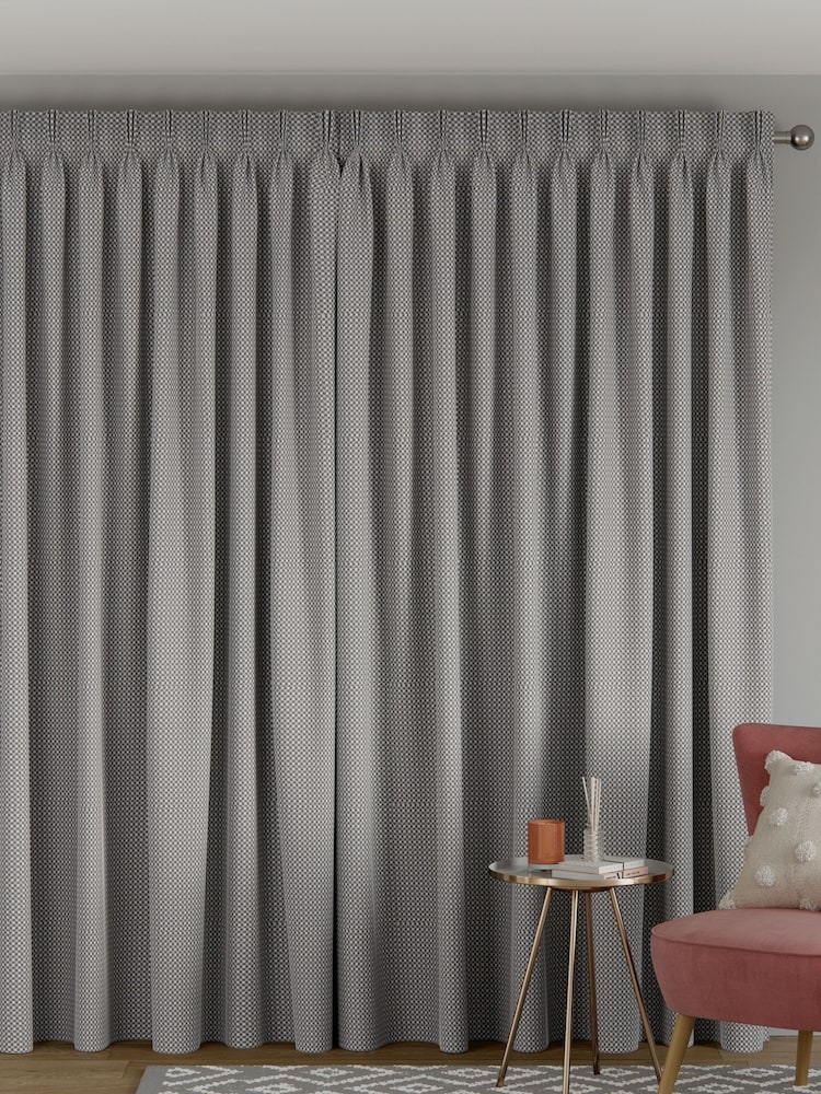Grey Chenille Check Made to Measure Curtains - Image 2 of 8