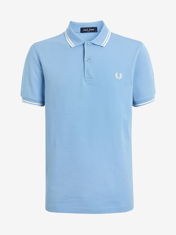 Голубой/белый - Рубашка поло с контрастной отделкой Fred Perry - Image 5 of 5