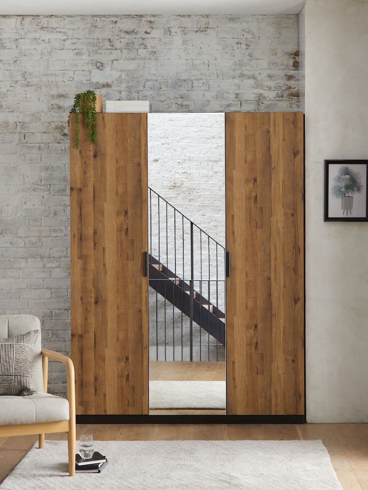 Dark Bronx Oak Triple Effect Semi Fitted Mirrored Wardrobe - Image 1 of 7