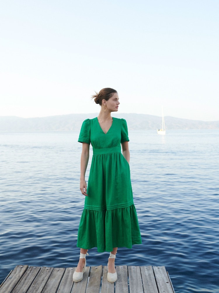 Boden Green Eve Linen Midi Dress - Image 1 of 6 Boden Green Eve Linen Midi Dress - Image 1 of 6