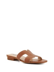 Dune London Tan Brown Wide Fit Loupe Smart Slider Sandals - Image 3 of 10