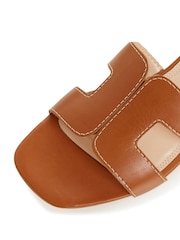 Dune London Tan Brown Wide Fit Loupe Smart Slider Sandals - Image 8 of 10