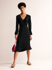 Boden Black Joanna Jersey Midi Wrap Dress - Image 1 of 5