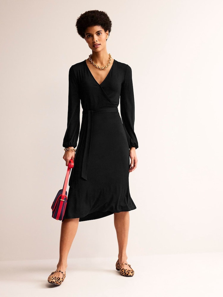 Boden Black Joanna Jersey Midi Wrap Dress - Image 1 of 5