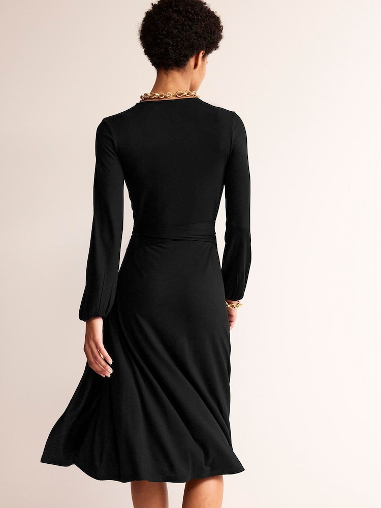 Boden Black Joanna Jersey Midi Wrap Dress - Image 2 of 5
