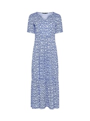 M&Co Blue Ditsy Notch Neck Dress - Image 1 of 1