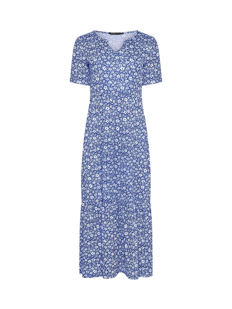 M&Co Blue Ditsy Notch Neck Dress - Image 1 of 1
