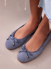 Blue Forever Comfort® Round Toe Leather Ballerina Shoes - Image 4 of 9