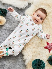 JoJo Maman Bébé Cream Pudding Print Zip Baby Sleepsuit - Image 1 of 4