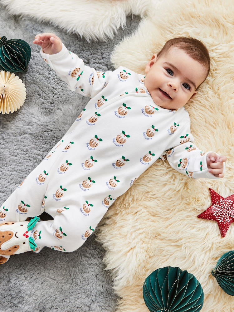 JoJo Maman Bébé Cream Pudding Print Zip Baby Sleepsuit - Image 1 of 4