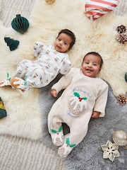 JoJo Maman Bébé Cream Pudding Print Zip Baby Sleepsuit - Image 2 of 4