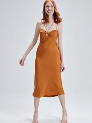 Calvin Klein Orange Strap Twist Slip Dress - Image 1 of 6