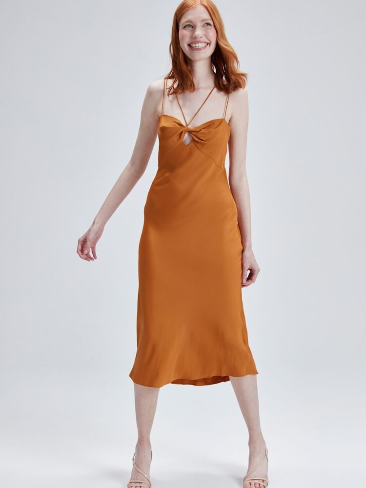 Calvin Klein Orange Strap Twist Slip Dress - Image 1 of 6